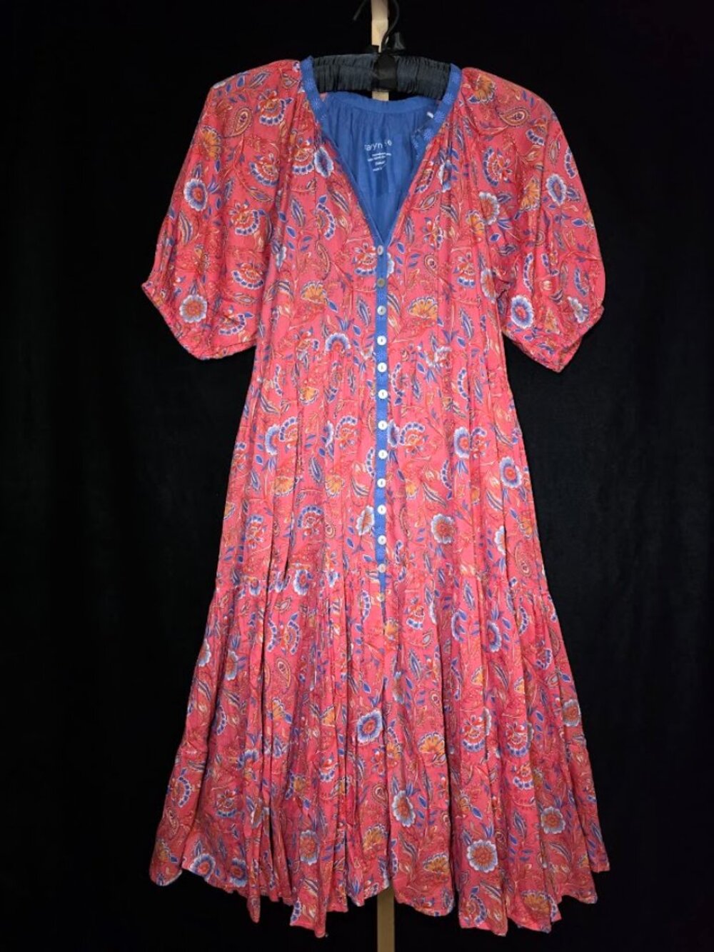 Karyn Seo Boho-Inspired Floral V-Neck Short Puff Sleeve Dress S